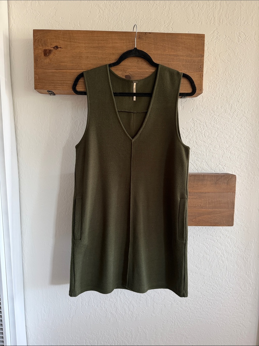 Free People Green Wool V-Neck Knit Tunic Dress